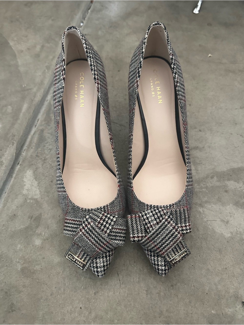 Cole Haan Plaid Bow Pointed-Toe Pumps - Black, Gray, Red